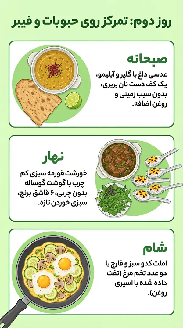 روز دوم: تمرکز روی حبوبات و فیبر